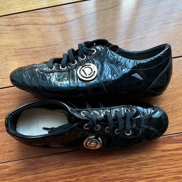 Dior Shoes - DIOR Patent Leather Fashion Sneakers Gold Logo size 36 1/2